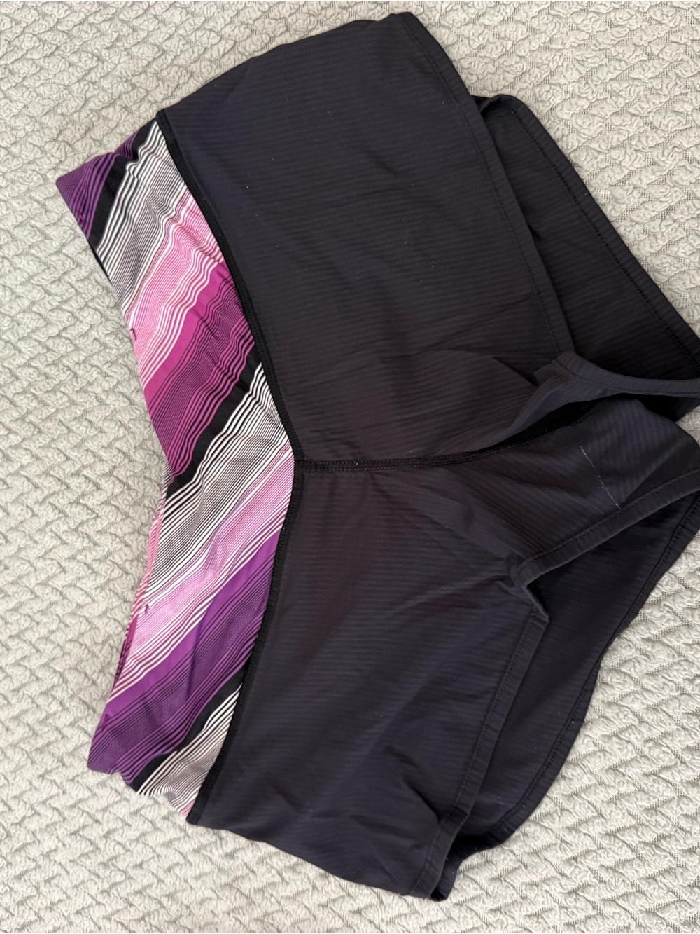 lululemon athletica Black Bike Shorts with Pink and Purple Striped Waistband
